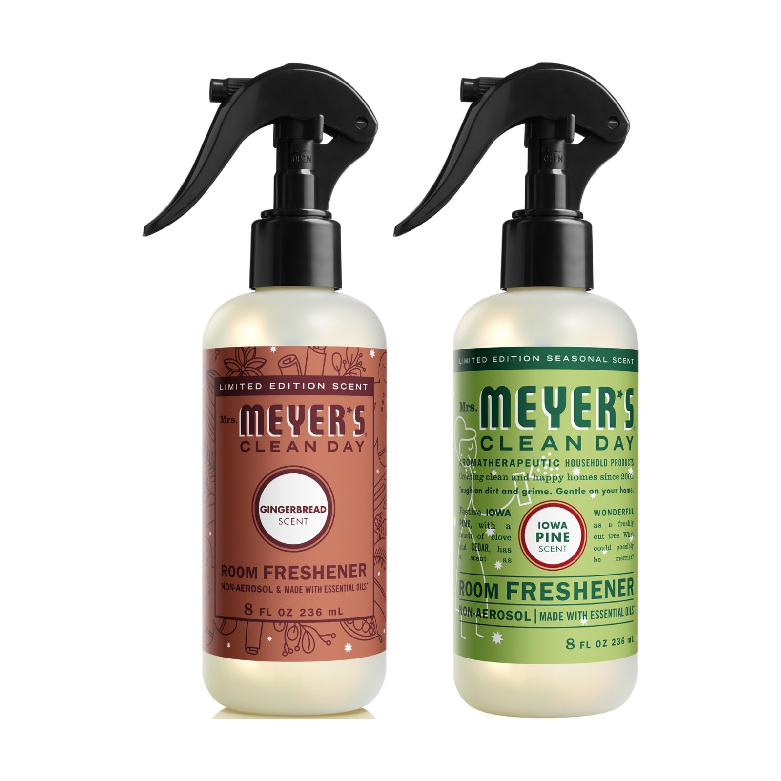 MRS. MEYER'S ROOM FRESHENER Gingerbread 8 FL OZ + Iowa Pine 8 OZ 2 Pack Variety CT
