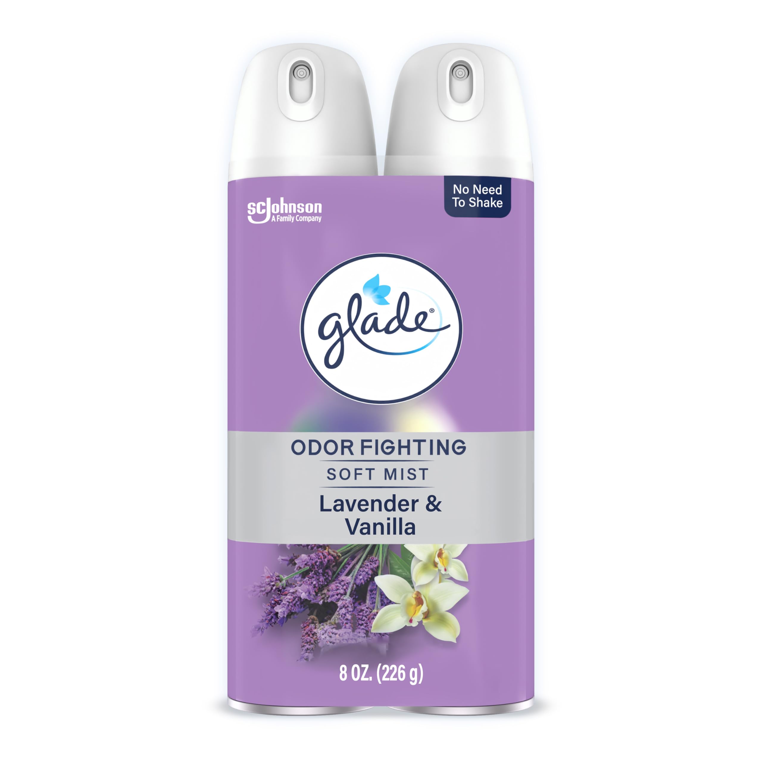 Glade Air Freshener Room Spray, Lavender & Vanilla Scent, Odor Fighting for Home Use, Long Lasting Freshness, 8 Oz x 2 C